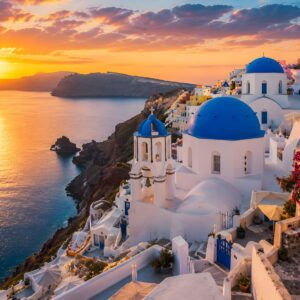 Obraz na plátno – Útesy Santorini nad Egejským mořem