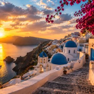 Obraz na plátno – Západ slunce nad Santorini