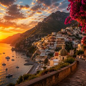 Obraz na plátno – Romantický západ slunce nad Amalfi