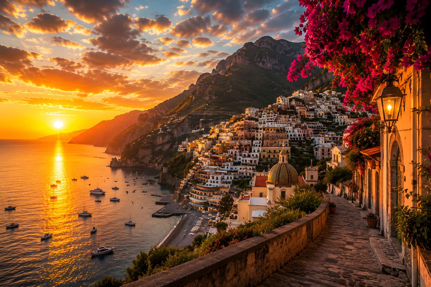 Obraz na plátno – Romantický západ slunce nad Amalfi