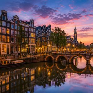 Obraz na plátno – Amsterdam za romantického večera