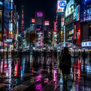 Obraz na plátno – Neonové Tokio v dešti
