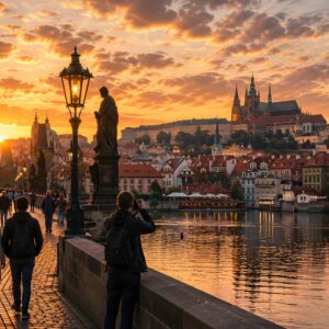 Obraz na plátno – Praha při západu slunce