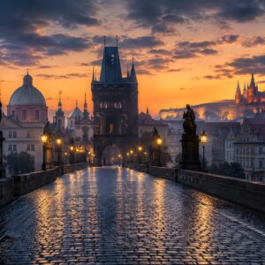 Obraz na plátno – Pražský most v ranním šeru