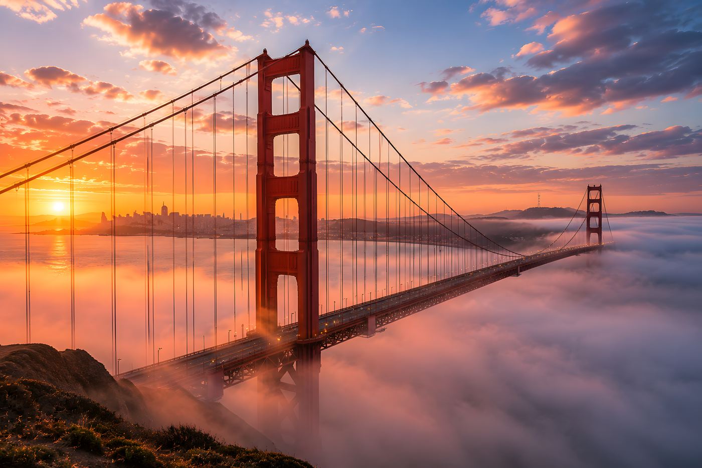 Obraz na plátno – Golden Gate Bridge v ranní mlze