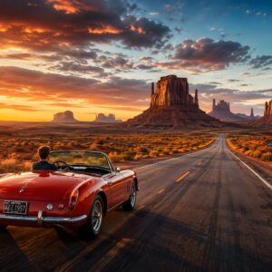 Obraz na plátno – Kabriolet na cestě Monument Valley