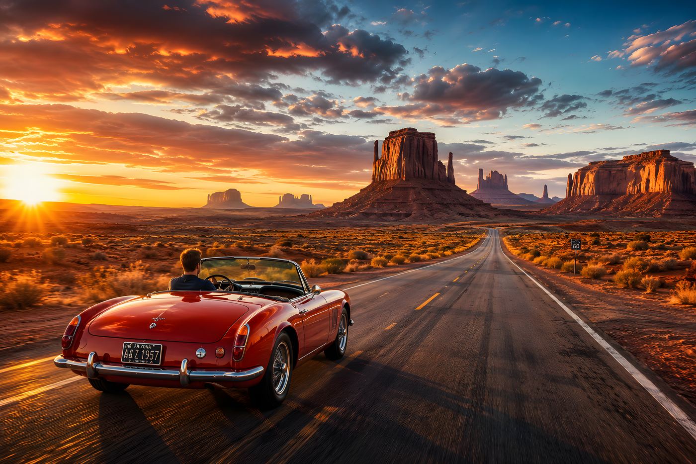 Obraz na plátno – Kabriolet na cestě Monument Valley
