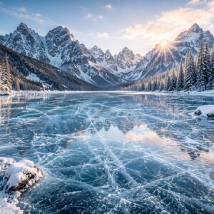 Obraz na plátno – Ledové jezero pod zimními štíty