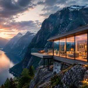 Obraz na plátno – Skleněná vyhlídka nad hlubokým fjordem