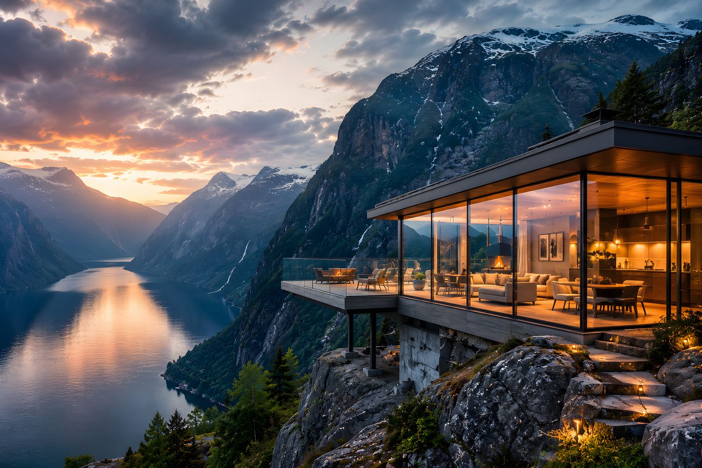 Obraz na plátno – Skleněná vyhlídka nad hlubokým fjordem