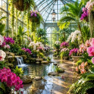 Obraz na plátno – Orchidejový ráj ve skleněném paláci
