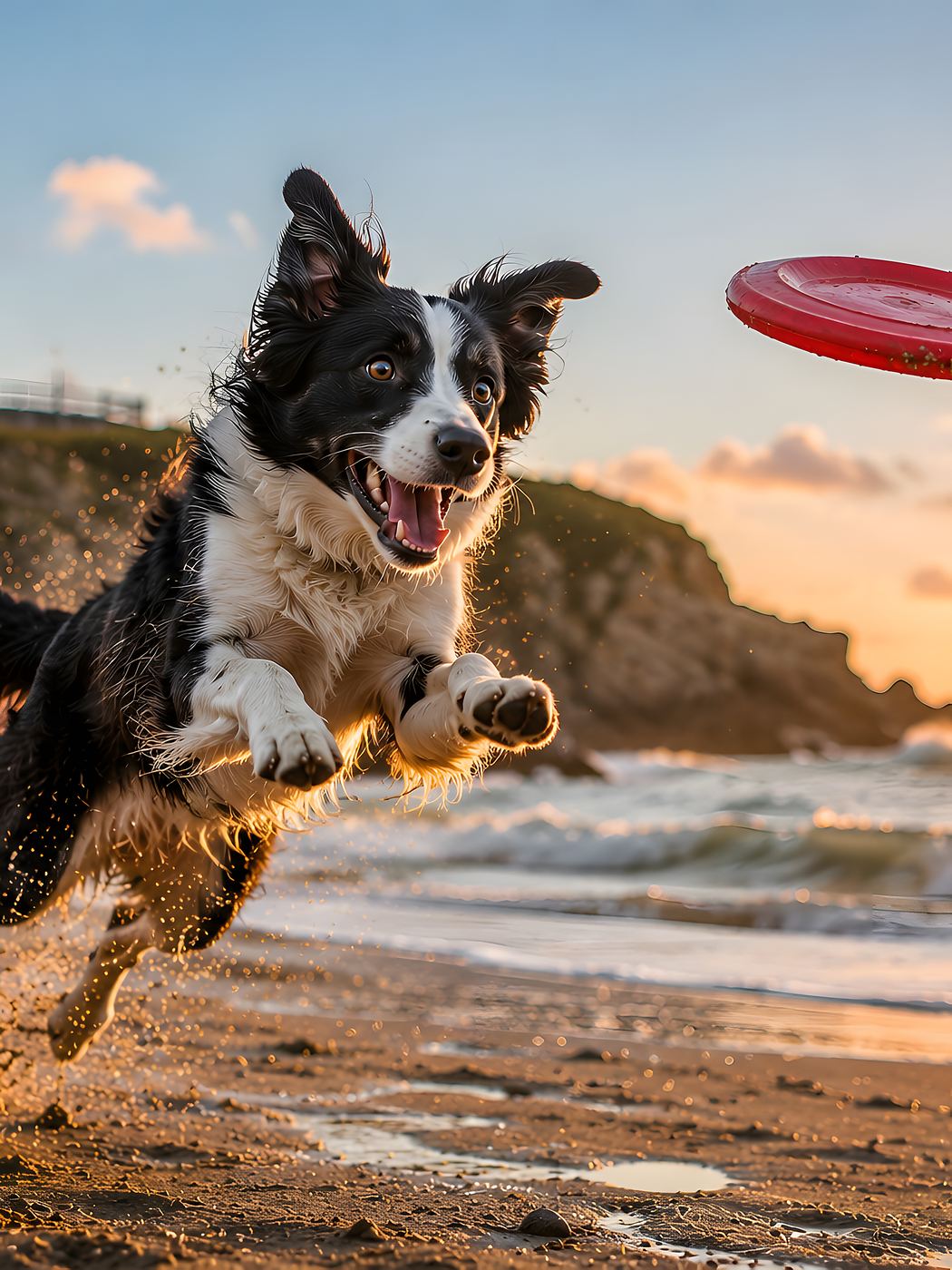 Obraz na plátno – Border kolie s frisbee u majáku
