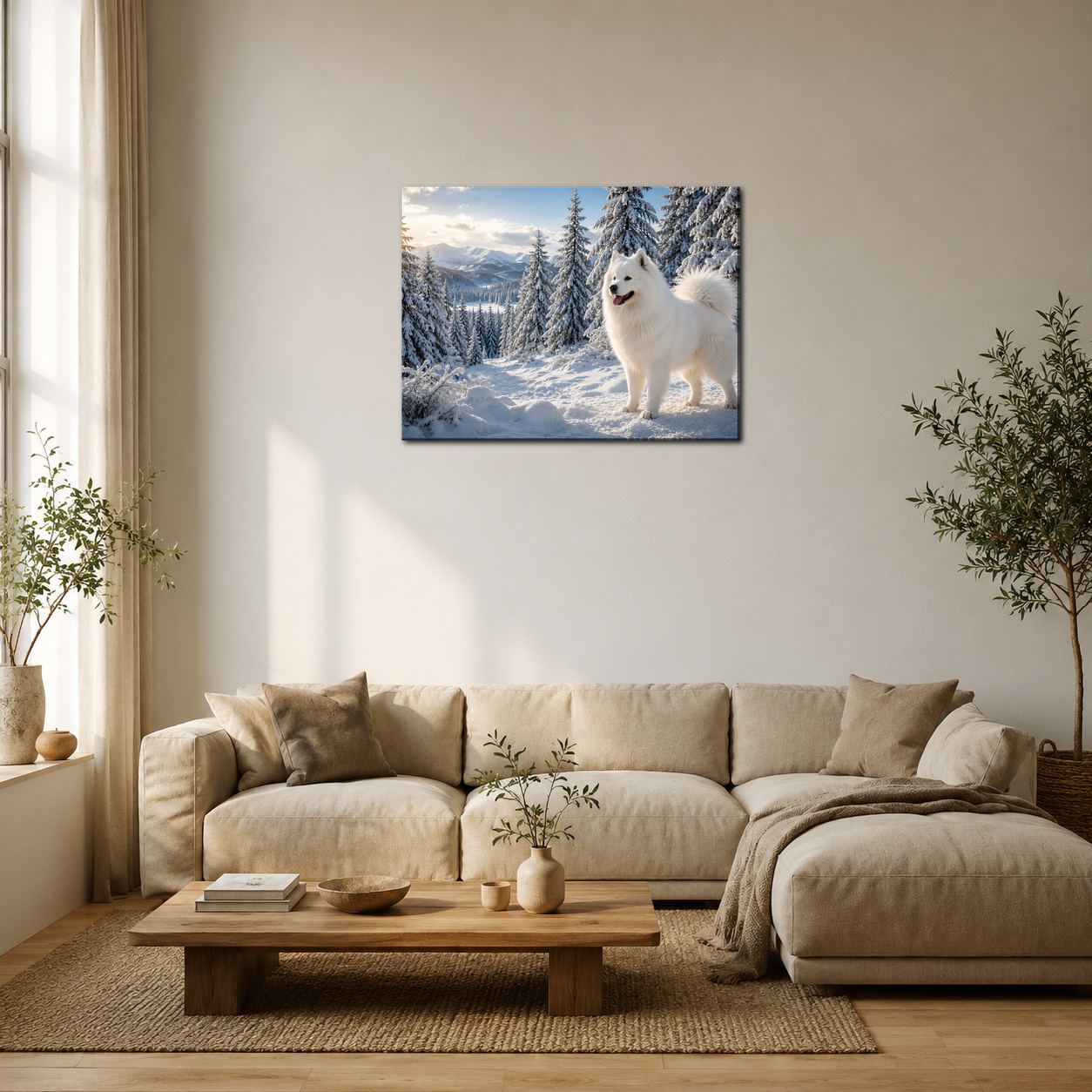Obraz na plátno – Samojed v zasněžených horách - Obrázek 43