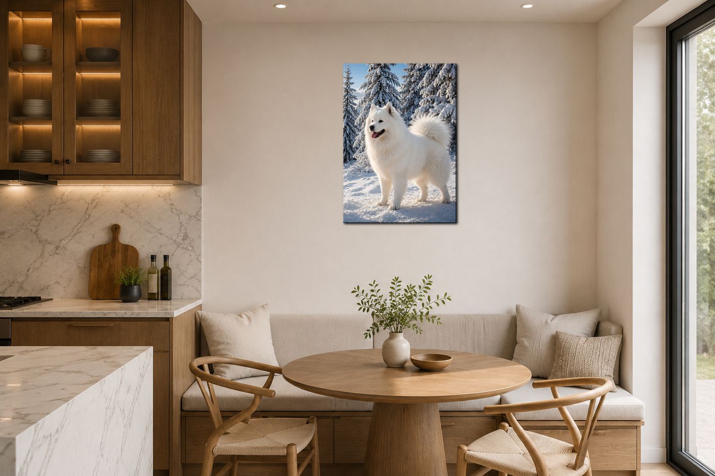 Obraz na plátno – Samojed v zasněžených horách - Obrázek 45