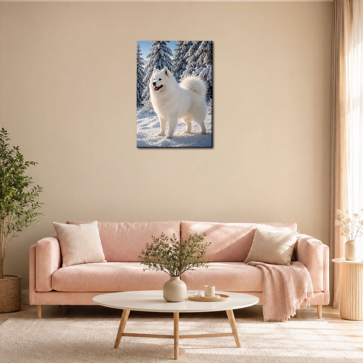 Obraz na plátno – Samojed v zasněžených horách - Obrázek 52