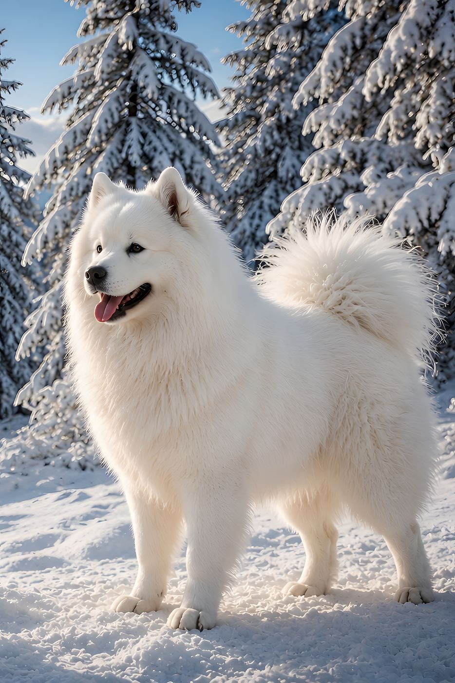 Obraz na plátno – Samojed v zasněžených horách - Obrázek 4