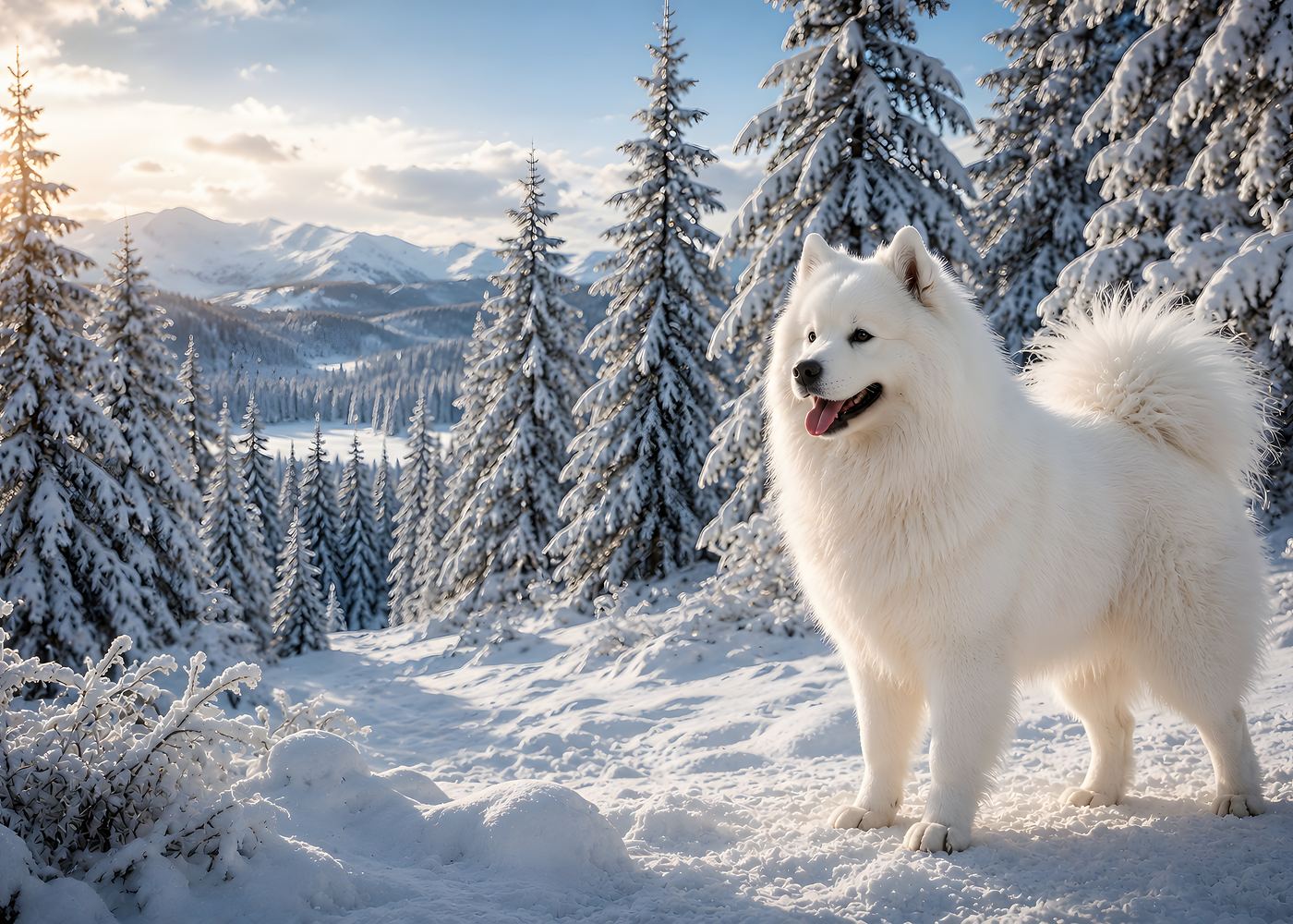 Obraz na plátno – Samojed v zasněžených horách - Obrázek 8