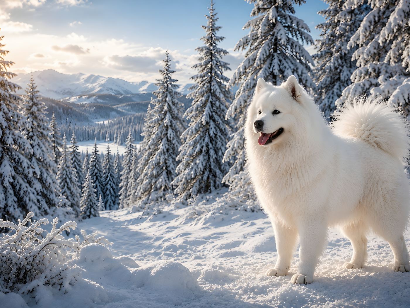 Obraz na plátno – Samojed v zasněžených horách - Obrázek 10