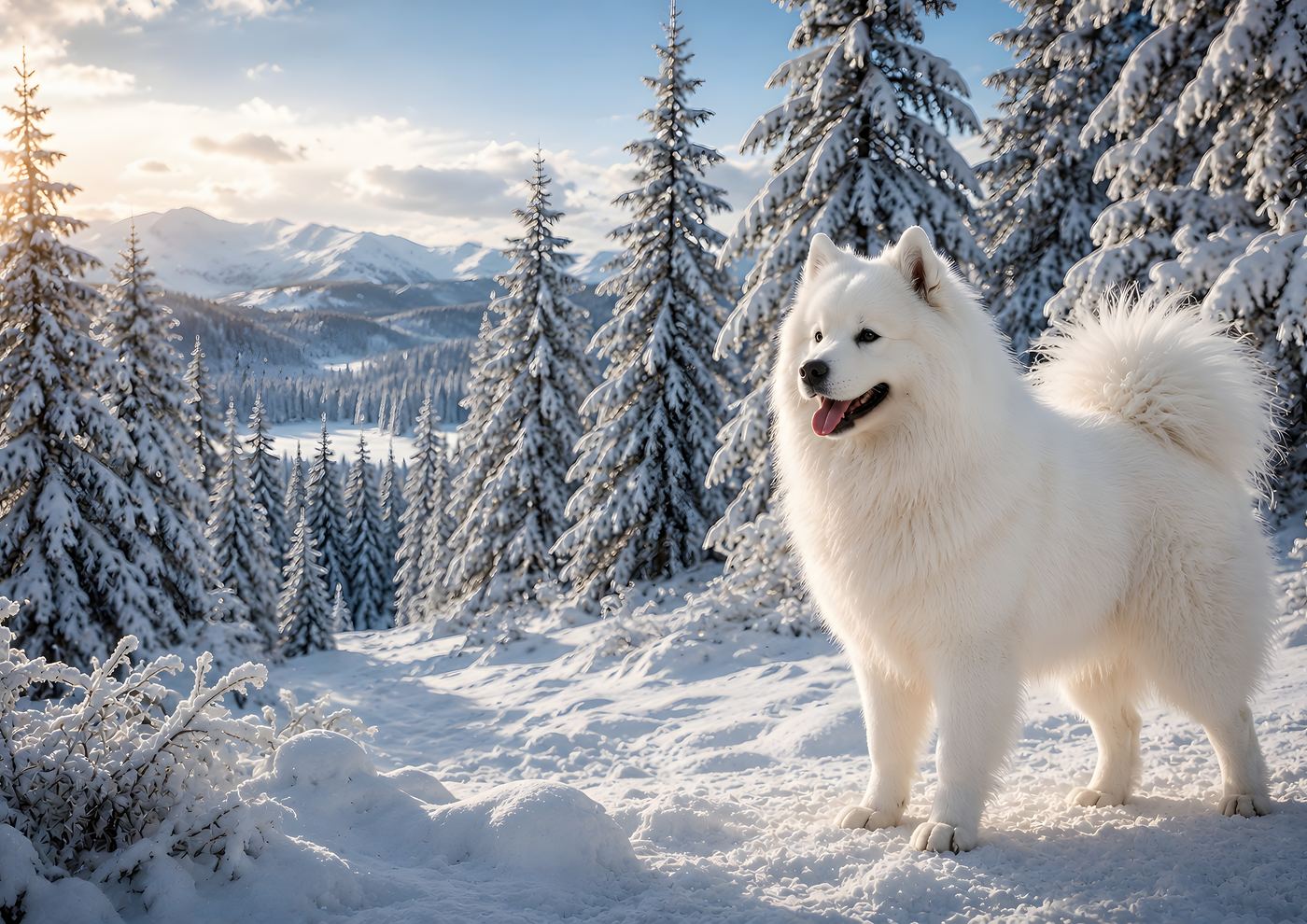 Obraz na plátno – Samojed v zasněžených horách - Obrázek 12