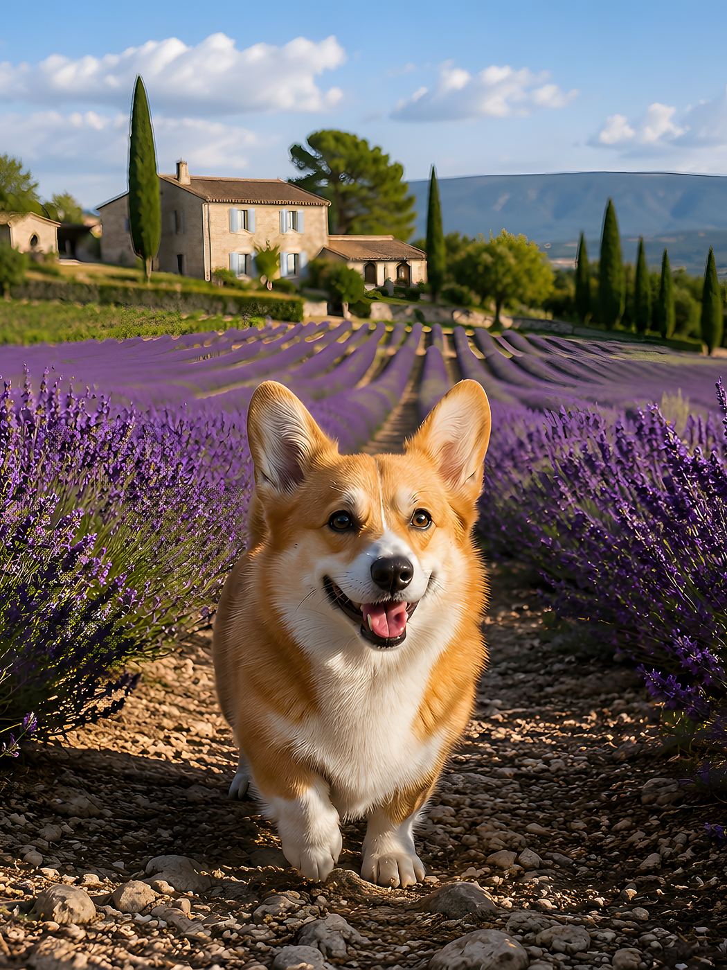 Obraz na plátno – Corgi v levandulovém poli