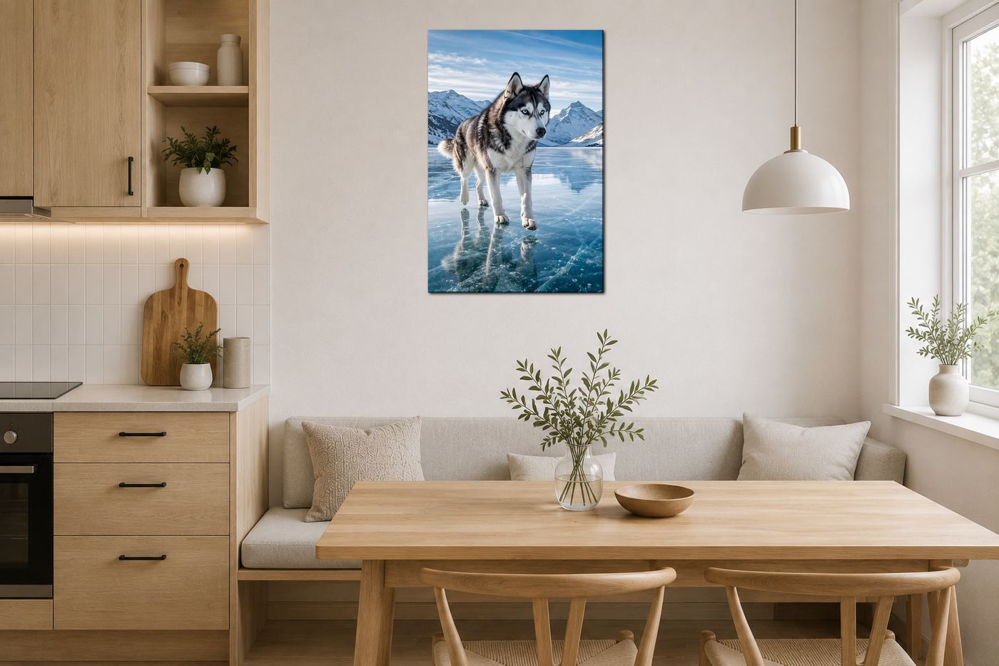 Obraz na plátno – Husky na zamrzlém horském jezeře - Obrázek 39