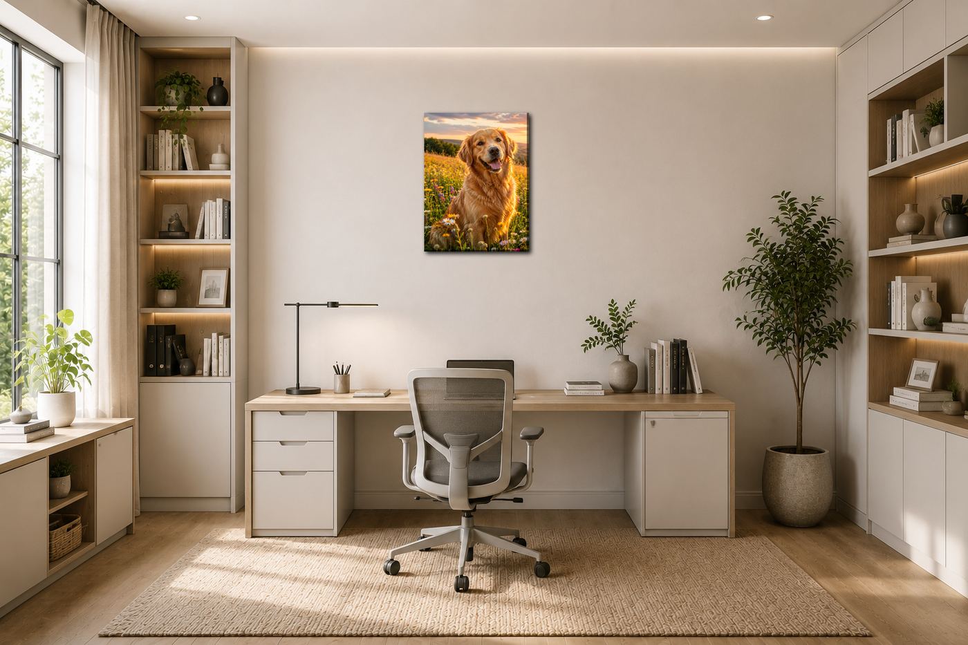 Obraz na plátno – Zlatý retrívr v louce při západu slunce - Obrázek 20