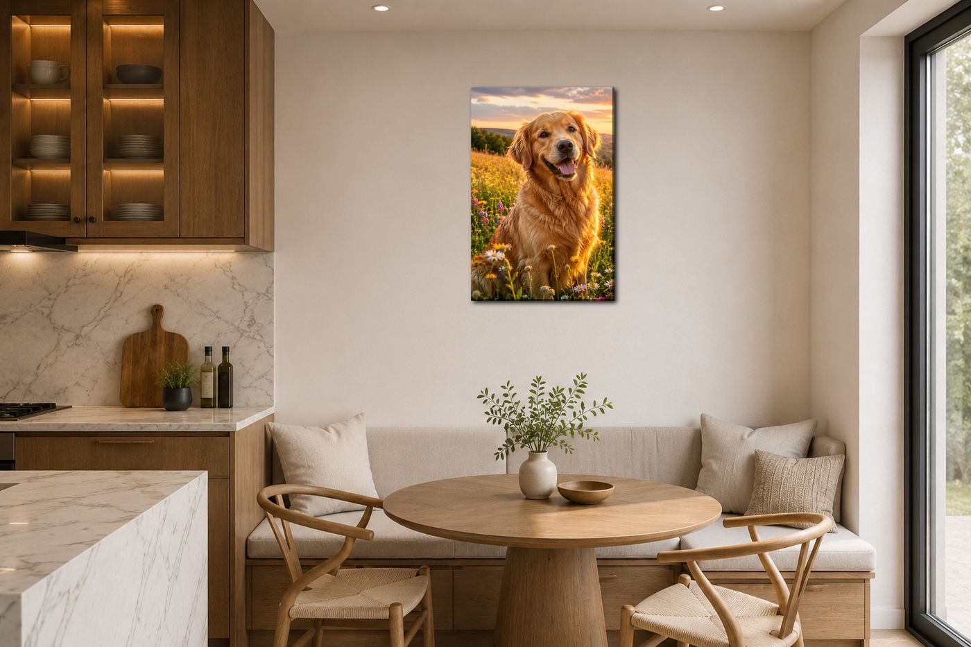 Obraz na plátno – Zlatý retrívr v louce při západu slunce - Obrázek 24