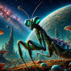 Obraz na plátno – Kosmická kudlanka na cizí planetě