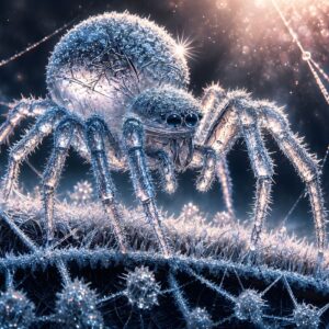 Obraz na plátno – Sněžná tarantule v třpytivé mlze