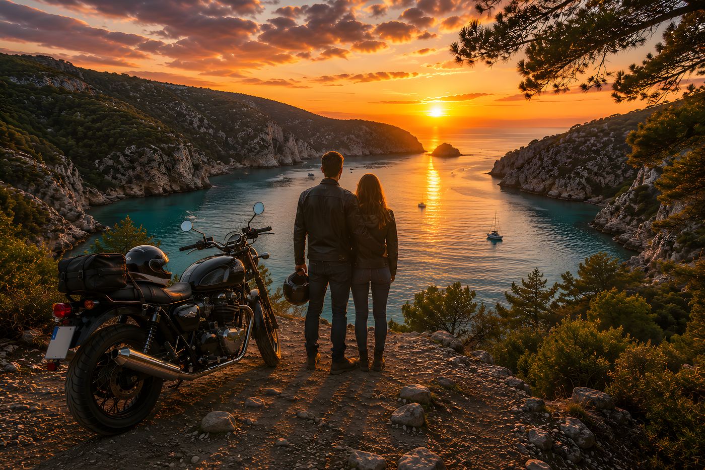 Obraz na plátno – Motorkáři u tyrkysového zálivu
