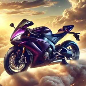 Obraz na plátno – Motorka letící nad oblaky