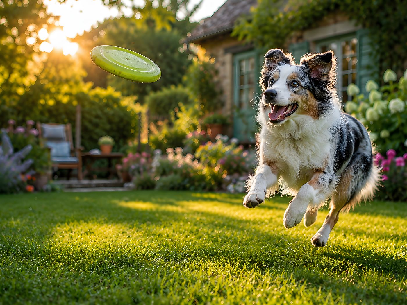 Obraz na plátno – Australský ovčák s frisbee na zahradě - Obrázek 3